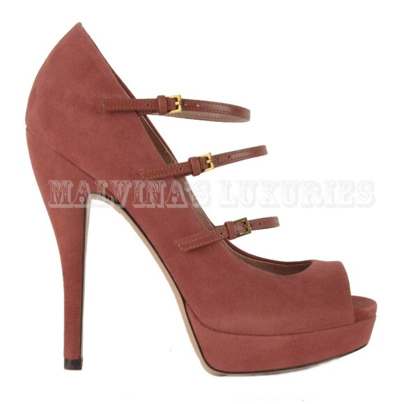 GUCCI SHOES LISBETH HIGH HEEL MARY JANE SUEDE LEATHER PUMPS sz 40 / 10 - Picture 1 of 14